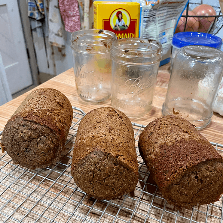 Brown bread baked in mason jars